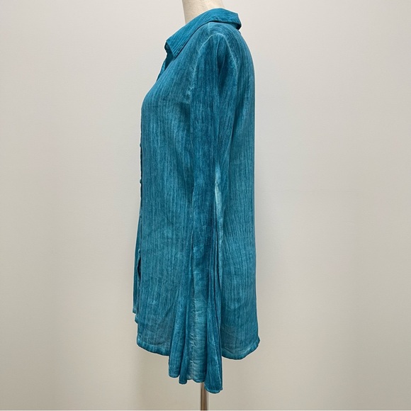 Rococo Sand Vita Long Bell Sleeves Button Down Teal Shirt Size Small - Picture 5 of 13